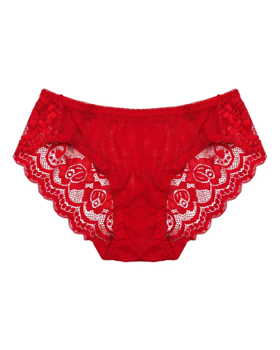 Rose Lace Sheer Brief Panty - Red