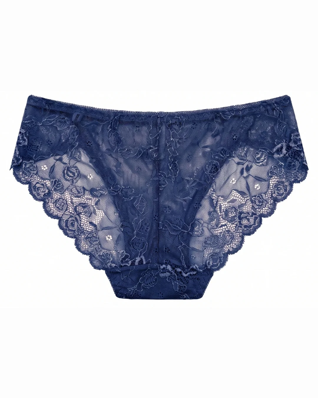 Floral Lace Brief Panty with Mesh Lining - Navy Blue