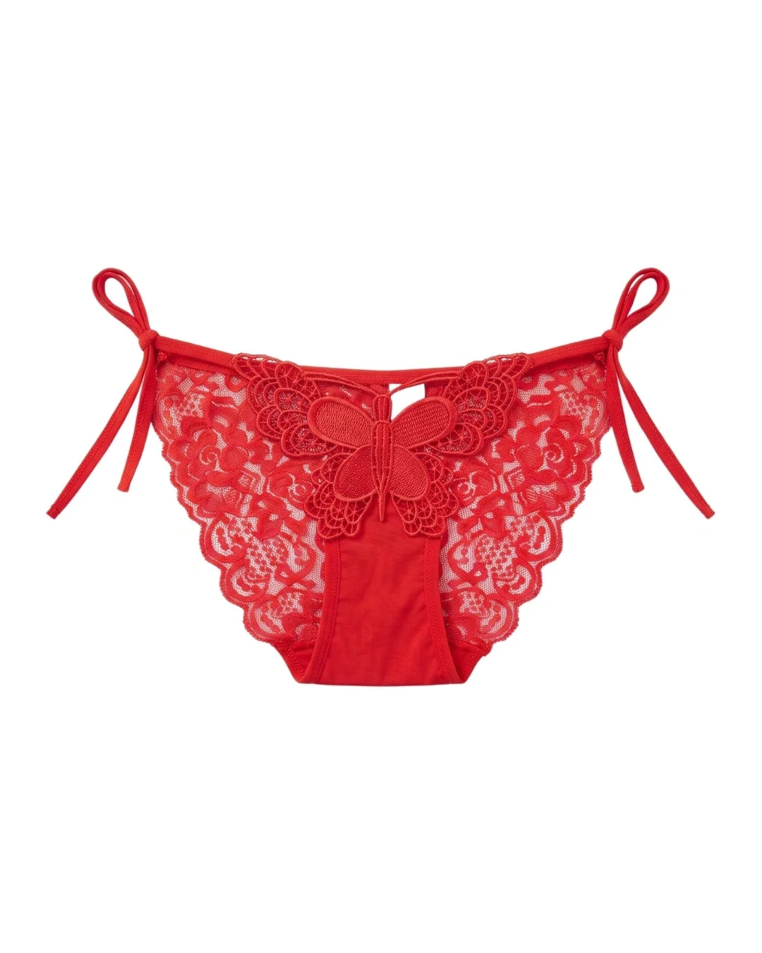 Butterfly Lace Tie-Side Bikini Panty - Red