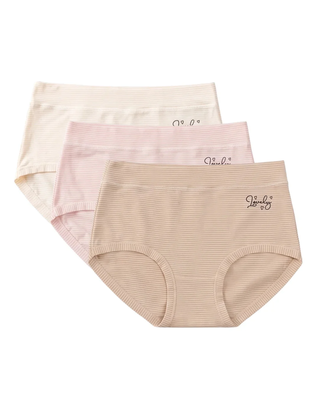 Soft Hearts Striped High Waist Briefs - Pack of 3