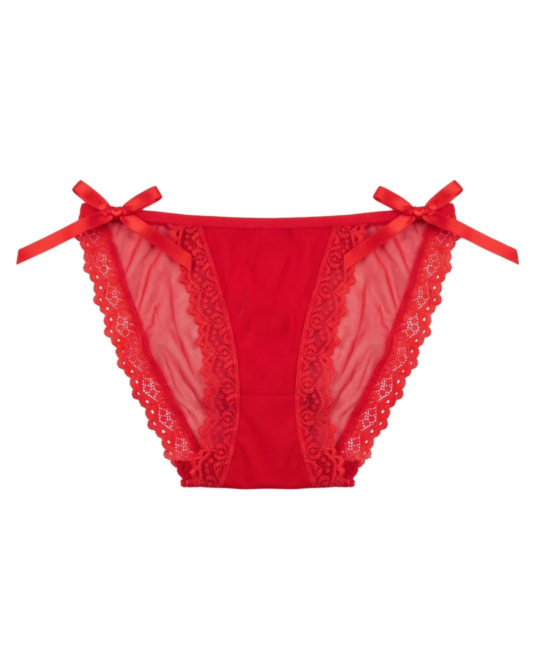 Bow Lace Tie-Side Bikini Panty - Red
