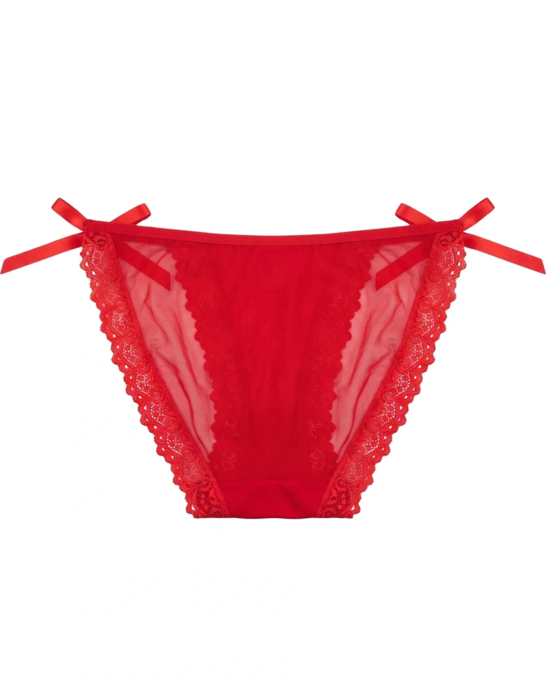 Bow Lace Tie-Side Bikini Panty - Red