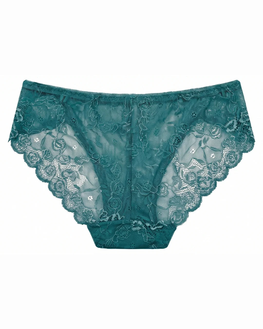 Floral Lace Brief Panty with Mesh Lining - Sea Green