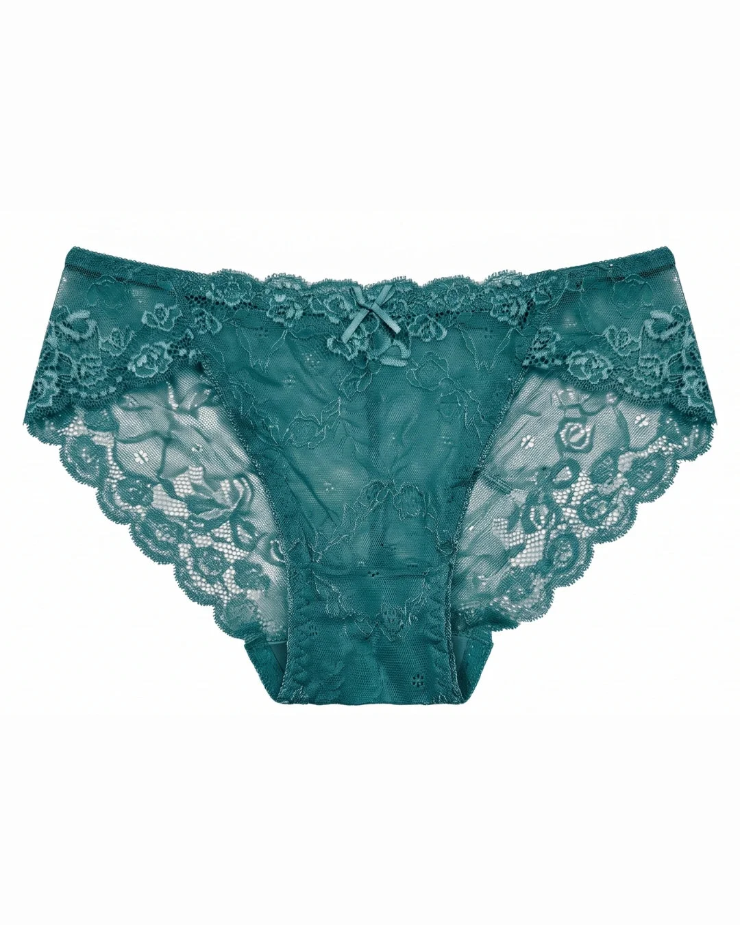 Floral Lace Brief Panty with Mesh Lining - Sea Green