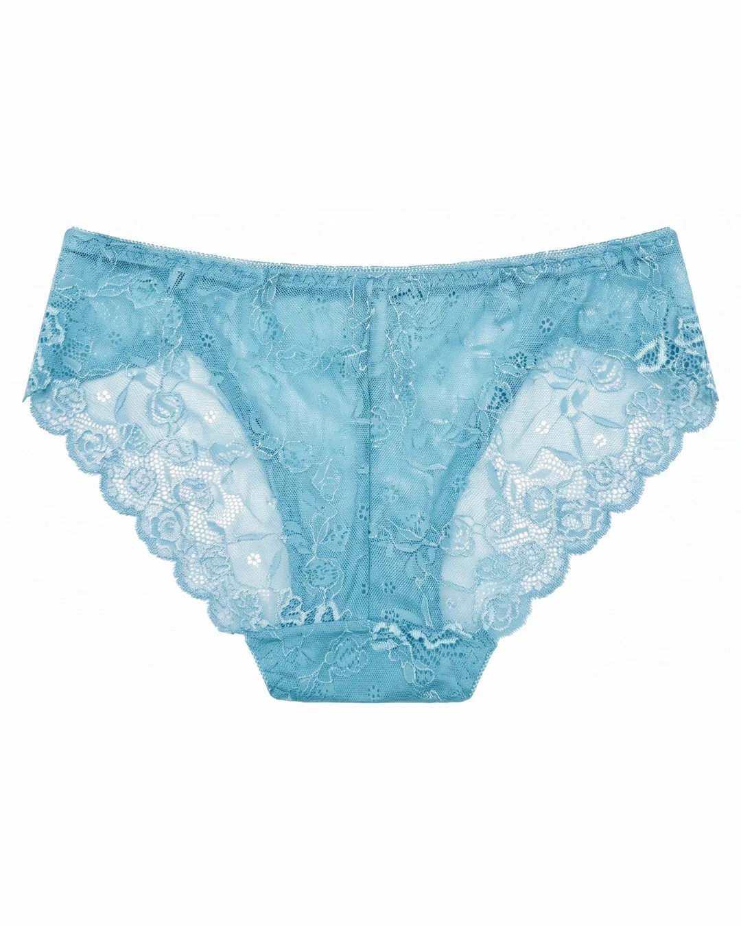 Floral Lace Brief Panty with Mesh Lining - Sky Blue