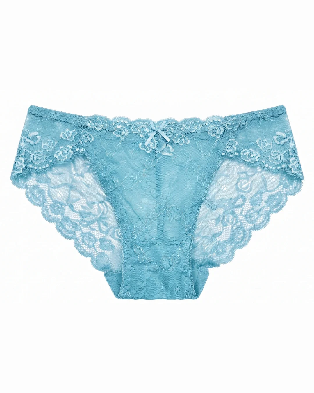 Floral Lace Brief Panty with Mesh Lining - Sky Blue