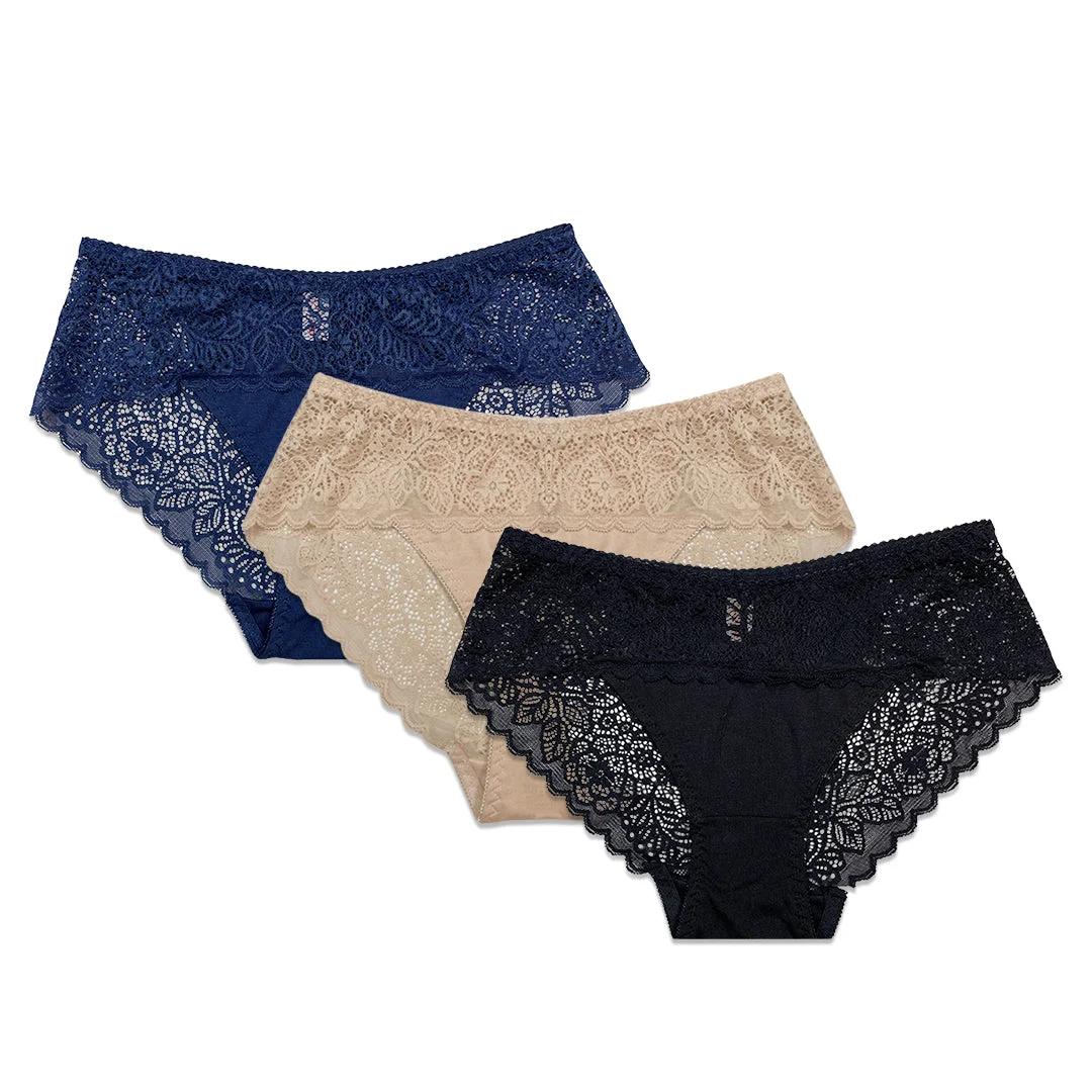 Lace Desire Cotton Briefs with Lace Waistband - Pack of 3
