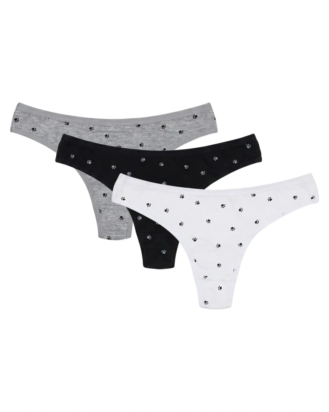 Pawette Paw Print Cotton Thong Panties - Pack of 3