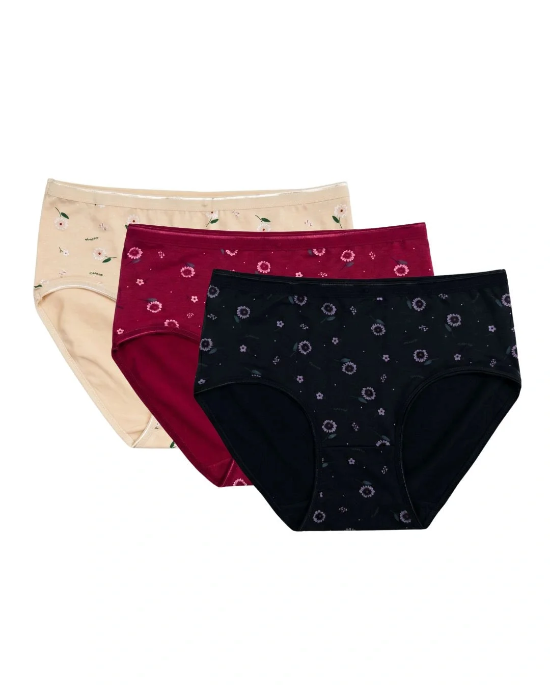 Flowel Daisy Print High Waist Briefs - Pack of 3